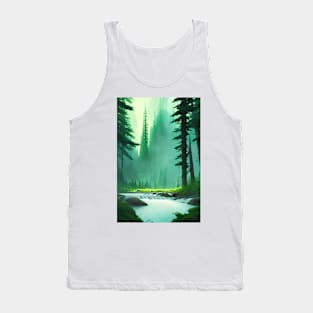 Greenish Nature Forest River Flowing Landscape Tank Top